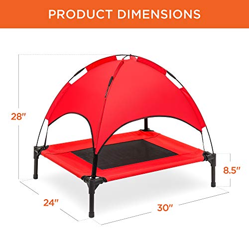 Best Choice Products 30in Elevated Cooling Dog Bed, Outdoor Raised Mesh Pet Cot w/Removable Canopy Shade Tent, Carrying Bag, Breathable Fabric - Red - color: Red, size: 30in