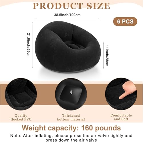 Realspring 6 9 12 Pcs Inflatable Bean Bag Chairs for Adults with Electric Air Pump, Blow up Couch Folding Portable Inflatable Couch Lazy Sofa for Outdoor Movie Night Camping(Black,6 Pcs) - color: Black