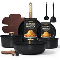 CAROTE 15Pcs Ceramic Cookware Set, Pots and Pans Set Non stick, Kitchen Cooking Set with Detachable Handle, Non Toxic Induction Cookware, Dishwasher/Oven Safe, PFAS Free, Black&Gold - color: Black