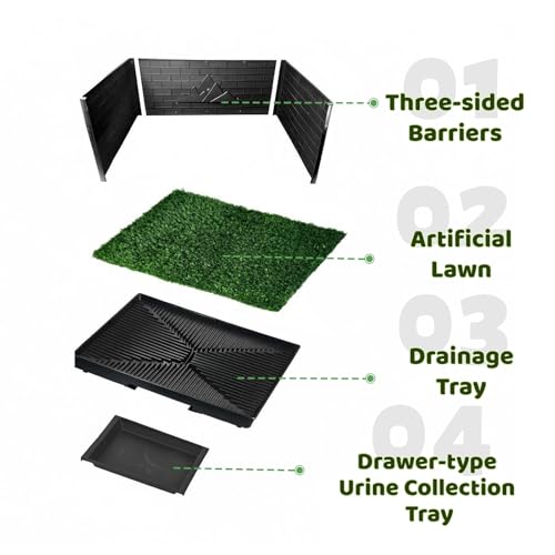Large Dog Grass Pad with Tray, Reusable Potty Training Pad with Pee Baffle, Indoor & Outdoor 30" 20" Artificial Grass Patch for Small & Medium Dogs