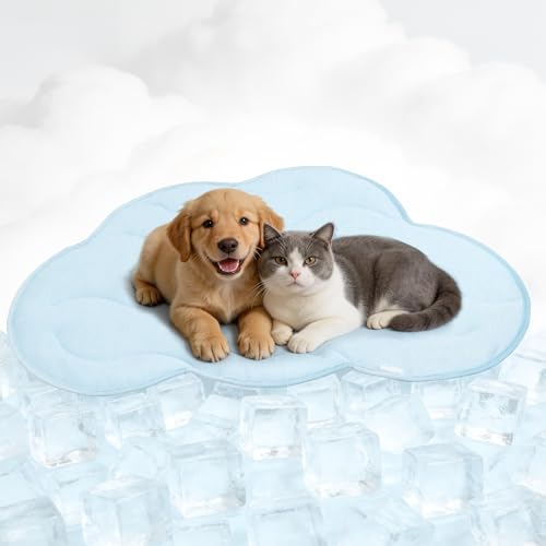 BECEMURU Dog Cooling Mat, Thickened Soft Pet Cooling Pad for Summer, 36"x23" Cloud-Shape Pet Bed for Crate Kennel Sofa, Non-Gel Coolness, Machine Washable & Durable - Keep Pet Cool and Comfortable - color: Blue Cloud-Shape, size: M: 36" L x 23" W x 0.8"Th