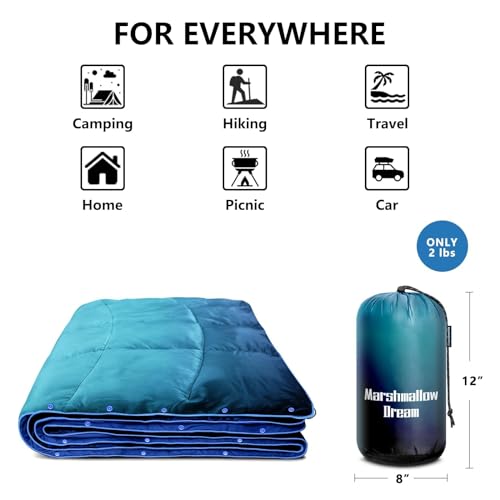 Camping Blanket, Puffy Blanket Lightweight Windproof Water Resistant for Outdoors,Hiking, Backpacking,Beach,Car,Picnic,Stadium - color: Grad Blue, size: 52"x75"