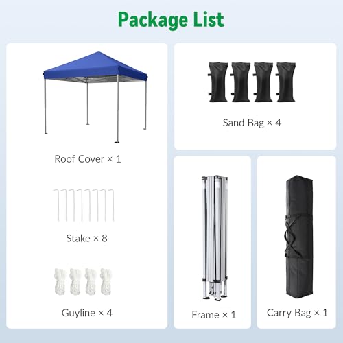 Driftalia 10x10 Pop Up Canopy Tent, Instant Setup Portable Canopy with Carry Bag, 4 Sandbags and 8 Stakes for Outdoor Events, Parties & Camping - Blue - color: Blue