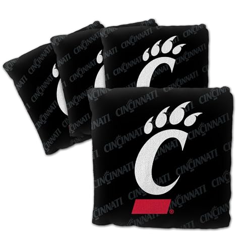 YouTheFan Officially-Licensed NCAA Set of 4 Cornhole Bags - All Weather Regulation 6” x 6” Size - 16oz Weight - Designed in USA - color: Cincinnati Bearcats - Black