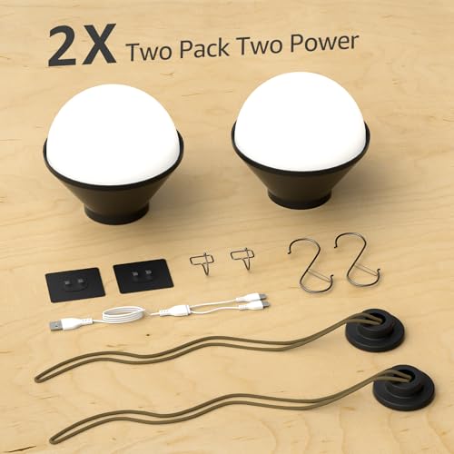 2-Pack LED Camping Lantern Rechargeable 5000mAh with Magnetic, 600LM Waterproof Battery Powered Hanging Tent Light, USB Cordless Portable Dimmable for Power Outages Hunting Survival Gear Outdoor