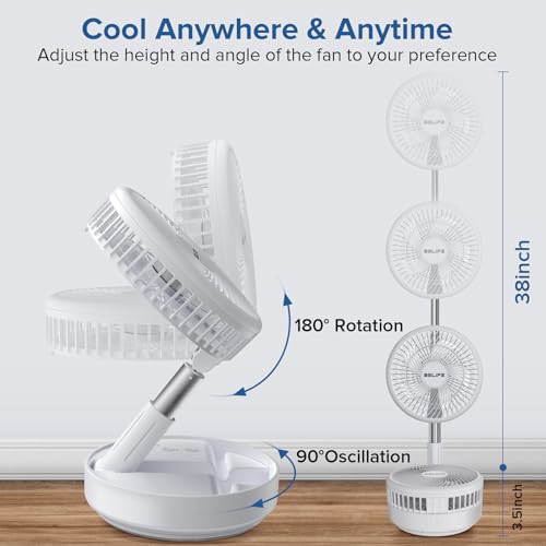 Belife X8 Portable Fan, Cordless 7200mAh Battery Operated Oscillating Fan, USB Rechargeable Desk Floor Fan with Remote, Foldable Telescopic Fan for Home Bedroom Sleeping Office Camping Travel (White) - color: White, style: Oscillating