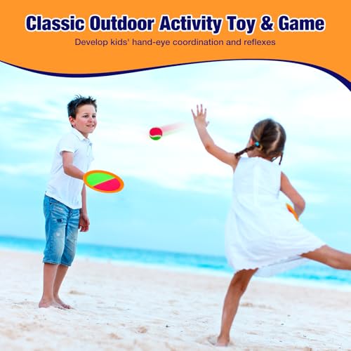 Toss and Catch Ball Game Set - Outdoor & Indoor Sports Toys for Kids - Outside Games for Yard, Lawn, Camping, Beach, Pool - Classic Sticky Paddle Ball Toy for 3 4 5 6 7 8-12 Year Old Boys Girls Gifts - color: Orange
