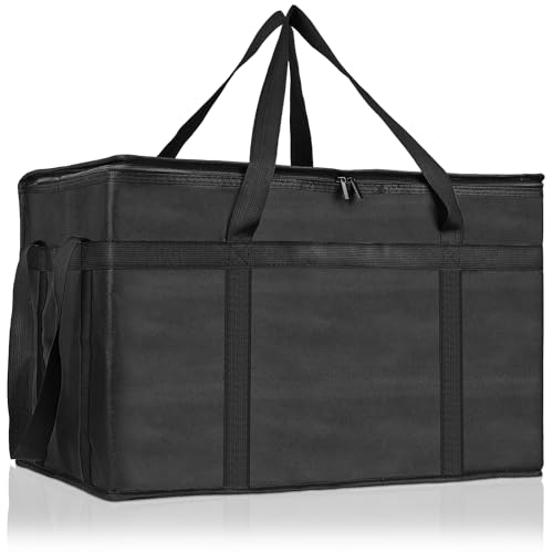 PEASUG Insulated Bags for Food Delivery, XXXL Pizza Delivery Bags, Large Capacity Cooler Bag Keep Food Warm for Grocery Shopping and Catering, Foldable, Heavy-Duty (Black) - color: Black, size: XXX-Large