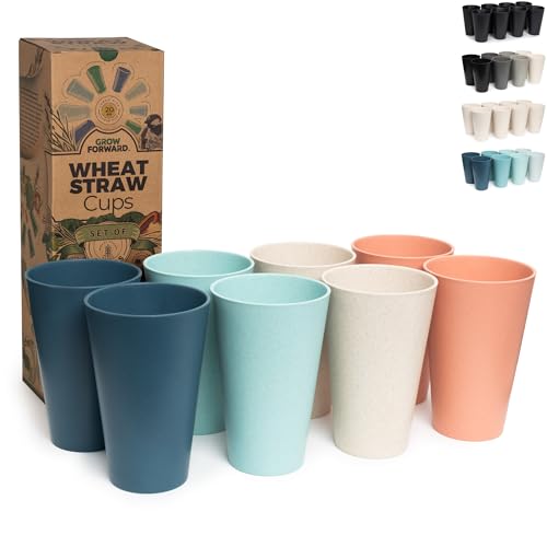 Grow Forward Premium Wheat Straw Cups - 20 oz Unbreakable BPA Free Hard Plastic Cups - Reusable Lightweight Plastic Drinking Glasses for Kitchen, Outdoor, Water, Camping, RV - Tropical - color: Tropical, size: 20oz