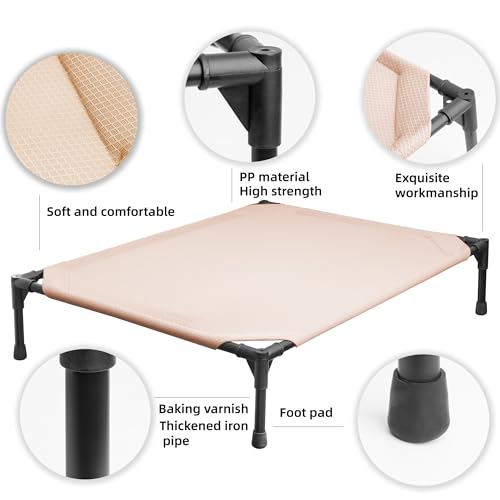 Soft Mesh Elevated Pet Bed for Large Medium Dogs Outdoor Resting Cot with Water-Resistant, Air-Permeable, Cooling and Anti-Skid Portable Dog Bed, Up to 120 lbs, 43.2" L x 31" W x 7.5" H, Beige - color: Beige-43.2"L x 31"W x 7.5"H