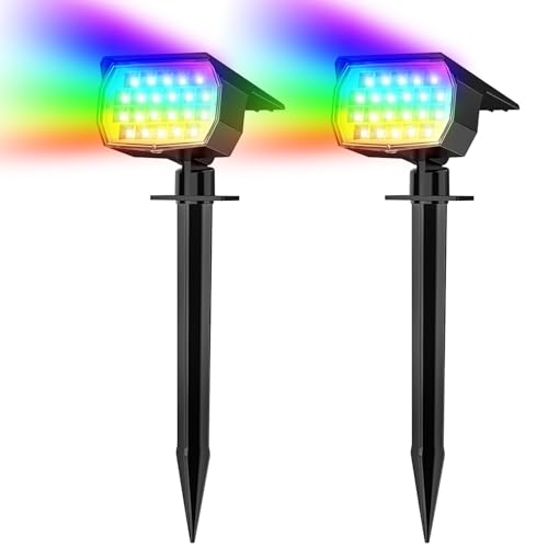 WENATY Solar Spot Lights Outdoor Color Changing, [7 Mode/2 Pack] Christmas Landscape Spotlights, Solar Lights Outdoor Waterproof, Solar Led Powered Flood Light for Outside Pathway Yard Garden Walkway - color: Multicolor, size: 2 Pack