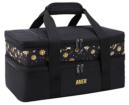 MIER Insulated Double Casserole Carrier Bag for Lasagna Lugger, Potluck Parties, Picnic, Beach, Fits 9 x 13 Inches Baking Dish, Casserole Dish, Expandable, Black - color: Black