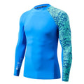 HUGE SPORTS Men's Rash Guard Long Sleeves UPF 50+ UV Sun Protection Quick Drying Splice Compression Swim Shirts - color: Blue Digital, size: 3X-Large