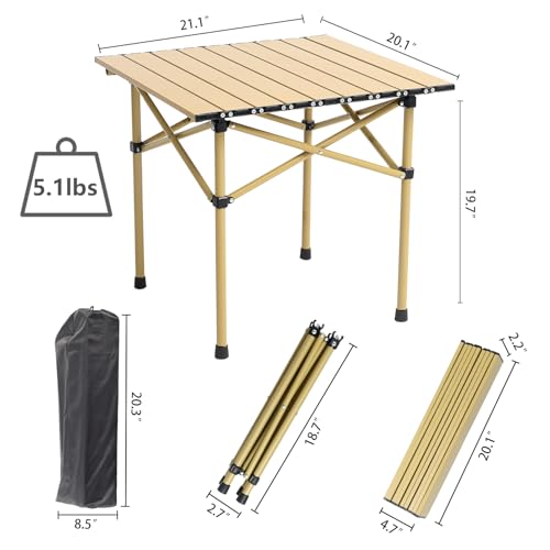 Wind Tour Portable Camping Table Folding Side Table Aluminum Lightweight Table with Carry Bag for Outdoor Cooking Hiking Picnics BBQ Travel (Khaki) - color: Khaki