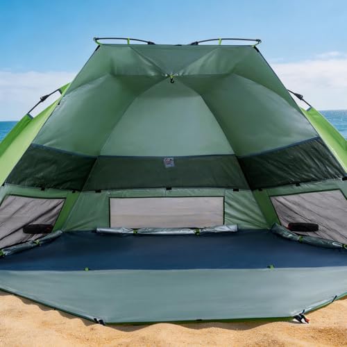 Three Bears Pop Up Beach Tent Sun Shade Shelter for 3-4 Person, UPF 50＋ UV Protection, Lightweight & Easy Setup Beach Shade Canopy, Portable Beach Shade Tent Beach Cabana (Green) - color: Green