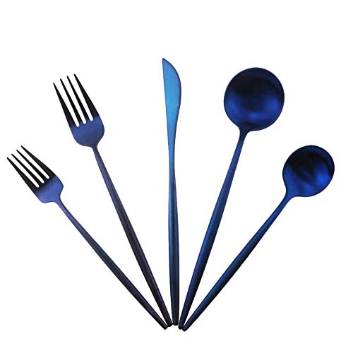 20-Piece 18/10 Stainless Steel Flatware Silverware, Luxury Dinnerware Set Travel Cutlery Tableware Include Knife Fork Spoon Service for 4,Healthy & Eco-Friendly Dishwasher Safe (Blue Matte) - color: Blue, size: Service for 4