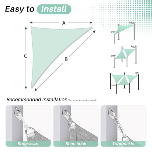 SunnyRoyal Sun Shade Sail 10'x10'x14.1' Right Triangle UV Block Sunshade Canopy Awning Shade Cloth for Outdoor Patio Garden Swimming Pool (Light Grey)