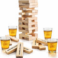 ArtCreativity Tumbling Tower Drinking Games for Adults, with 4 Glasses and 48 Wooden Blocks with Challenges, Fun House Adult Party Games for Game Night, Great Gift Idea for Everyone
