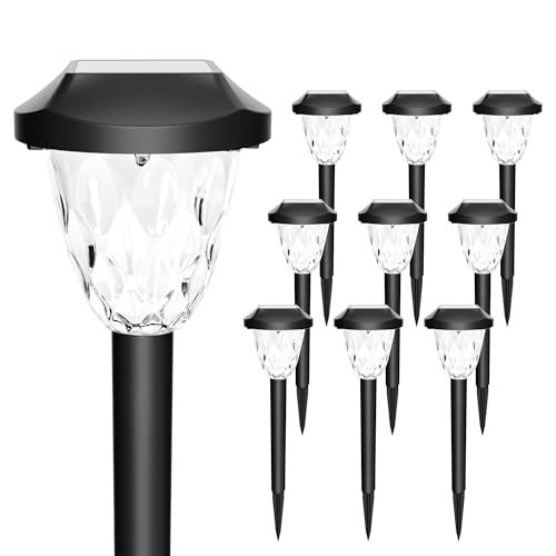GIGALUMI 10 Pack Solar Lights Outdoor, Solar Pathway Lights with Great Pattern, Waterproof Auto On/Off Light for Outside Yard Garden Walkway Driveway Lawn Pathway - color: Cold White, size: 14.17'' 10 Pack