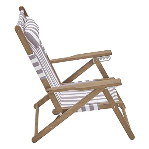 Lavish Home Set of 2 Beach Chair - Outdoor Weather-Resistant Wood Folding Chair with Backpack Straps - 4-Position Reclining Seat - Beach Essentials (Taupe Stripe) - color: Taupe Stripe, style: Set of 2