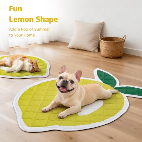 LOOBANI Dog Cooling Mat for Small Dogs, Cats 40"x28"- Cute Lemon Design Cooling Mat for Dogs (Cool & Warm Side), Dog Cooling Pad for Crate, Floor, Car, Trip, Yellow 40"x28" - color: Lemon, size: 40"x28"