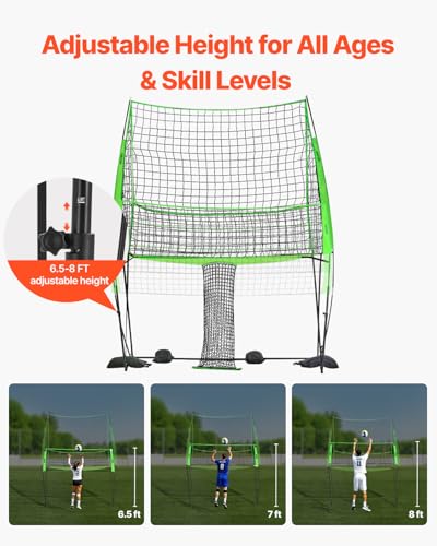 VEVORAdjustable Height Badminton Net Set for Backyard Beach Lawn, Outdoor Portable Volleyball Net with Carrying Bag, 4 Square Quick Assemble Game Set for Kids and Adults - color: Green, size: 8 x 11 ft