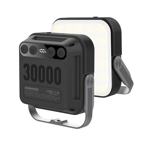 30000mAh LED Camping Lantern,Rechargeable Tent Light, QC3.0/22.5W, 1600LM, 4-Color Switch, IPX5 Waterproof Outdoor Light for Power Failure,Emergency,Camping,Hiking (Black-Pro - color: Black-Pro