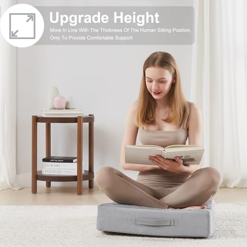 JKMAX 22 inches Floor Pillow for Adults - Large Meditation Cushion with Thick Foam & Soft Tufted Cover - Premium Outdoor Square Floor Cushion Seat - Yoga Pillows for Sitting On Floor - Light Gray - color: Light Gray, size: 1 Count