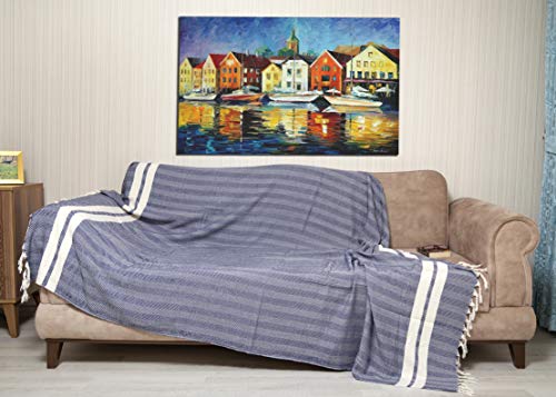 Bersuse 100% Cotton Herringbone XL Throw Blanket for Couch - 100% Cotton Lightweight Durable Throw Blanket, Big Blanket for Sensitive Skin, Decorative and Versatile - 63x94 Inches, Dark Blue - color: Dark Blue