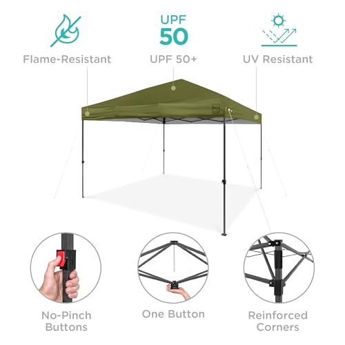 Best Choice Products 10x10ft Pop Up Canopy Tent, Outdoor Shade, 1 Person 1 Minute Set Up, Carry Case, 4 Weight Bags - Olive Green - color: Olive Green, size: 10x10ft
