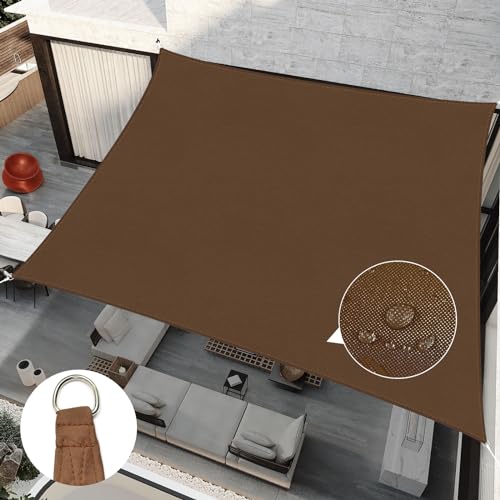 RICHIE Upgrade 12'x12' Sun Shade Sail Square Canopy, Water Resistant & UV Block Sunshade for Outdoor Patio Lawn Beach Garden Carport Backyard Deck Pergola, Brown - color: Brown, size: 12'x12', style: Rectangle