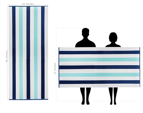 COTTON CRAFT Oversized Beach Towels - 2 Pack XXL 35x84 - The Big Kahuna 7 Foot Extra Large Beach Blanket Towel - Big & Tall - Huge 100% Cotton Velour Plush Soft Luxury Towel - Cabana Stripe Blue - color: Ocean Blue, size: 2 Pack - 35x84