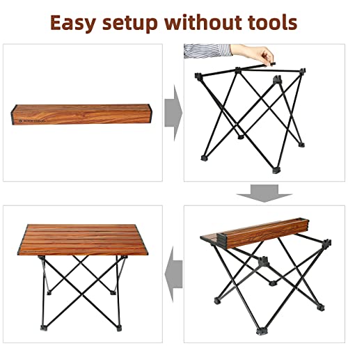 ROCK CLOUD Portable Camping Table Ultralight Aluminum Camp Table Folding Beach Table for Camping Hiking Backpacking Outdoor Picnic, Size M - color: Wood Grain, size: Medium