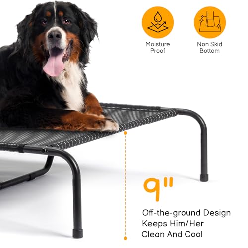 Outvita 60 Inch Elevated Dog Bed, Outdoor Cooling Raised Pet Cot, with Waterproof Textilene Mesh, Washable, Breathable, Alloy Steel Frame, Portable, Chew Proof, Indoor & Outdoor (Black) - color: Black, size: X-Large