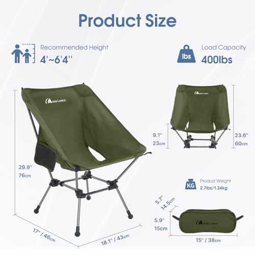 MOON LENCE Portable Camping Chair Plus, Larger & Roomier, Compact and Lightweight Still, Folding Chair for Backpacking & Hiking, 330Lbs Capacity (Moss Green-2pack) - color: Moss Green-2pack