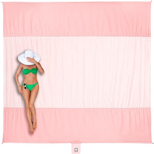 WEKAPO Beach Blanket Sandproof Waterproof, Extra Large Beach Mat, Oversized & Compact Sand Free, Quick Drying Beach Essentials for Vacation, Cruise, Picnic & Camping with Stakes - color: Pink, size: 7x7 FT (1～3 person)