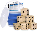 GETMOVIN SPORTS Giant Wooden Playing Dice Set with Roll Bucket and Scorecard, Outdoor Lawn Yard Game - Includes 6 Dice, Dry Erase Scorecard W/Marker, Roll Bucket, Carrying Bag (3.5" Dice)