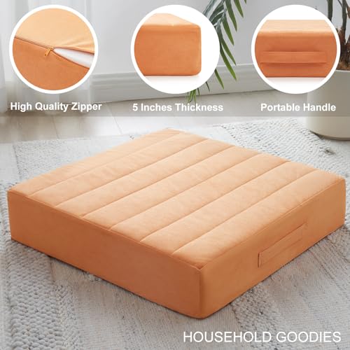 JKMAX 2 Pcs High Density Foam Floor Pillow - Upgraded Large Pillows Seating for Adults - Outdoor Floor Cushion with Soft Tufted Cover - Yoga Pillows for Sitting On Floor - 22 Inch Orange - color: Orange, size: 2 Counts