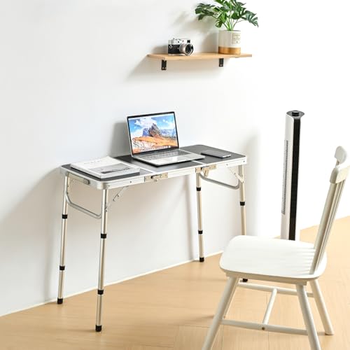 YihuiKo 3 ft Folding Table, Camping Table with Storage Net, Lightweight Portable Aluminum Foldable Table with Adjustable Height Max 27.5 Inch Outdoor Table for Picnic Travel, Black - size: 35"L x 16"W x 27"H