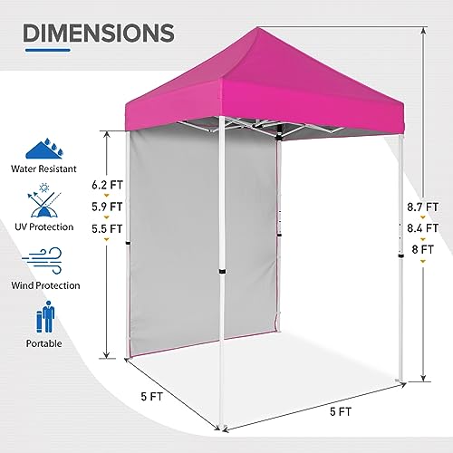 EAGLE PEAK Pop up Canopy 5x5, Outdoor Portable Canopy Tent with One Removable Sunwall, Carry Bag Included, Pink - color: Pink