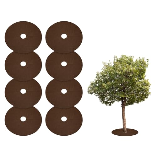 HARFINGTON 8pcs Tree Mulch Ring 10.6 Inch Non-Woven Round Tree Protector Weed Barrier Mat Plant Cover Rings for Weed Grass Control Root Protection, Brown - color: Brown, size: 10.6