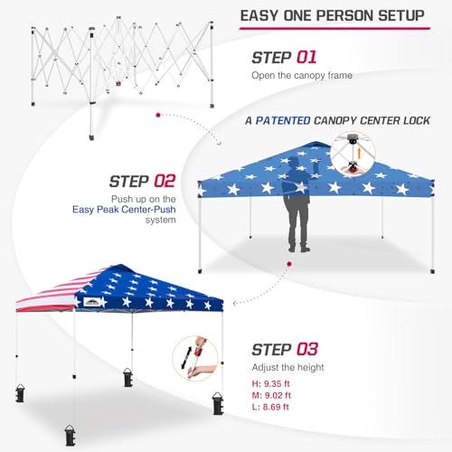 EAGLE PEAK Pop Up Canopy Tent with Wheeled Carry Bag, 8 Stakes, 4 Ropes, 4 Weight Bags, Easy Set Up Tent Canopy, 10x10 ft, 100sqft of Shade, American Flag - color: American Flag, size: 10x10