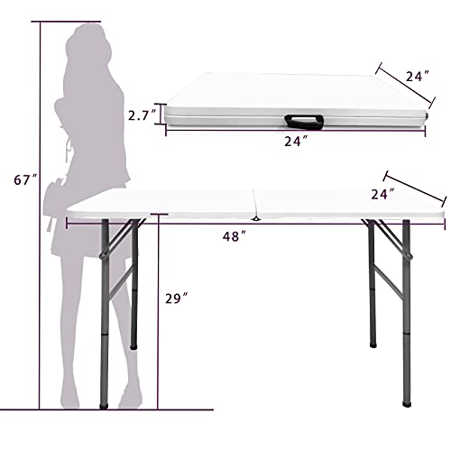 Gocamptoo Folding Table,4ft Indoor Outdoor Heavy Duty Portable Folding Square Plastic Dining Table w/Handle, Lock for Picnic, Party, Camping (4 FT) … - color: White