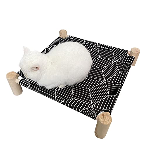Pozico Cat/Dog Bed Hammock Cat Bed, Wooden Dog Elevated Indoor Outdoor Beds, Raised Cat Cots Furniture Pet Bed Puppy Bed Portable Breathable Mesh Cat Beds for Small Animals-Black Diamond - color: Black Diamond