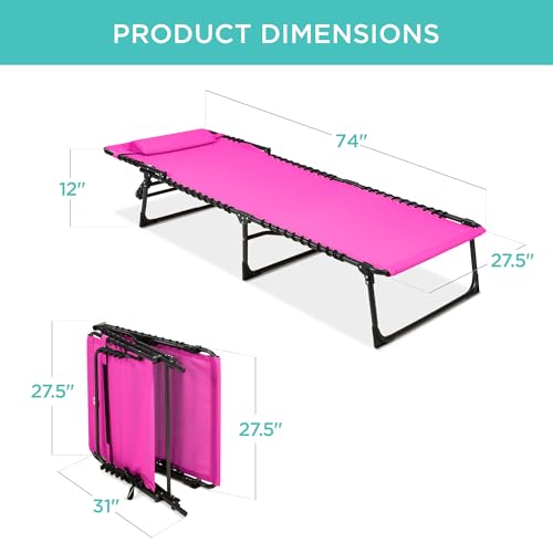 Best Choice Products Patio Chaise Lounge Chair, Portable Outdoor Folding Recliner for Lawn, w/ 8 Positions, Handles, 300lb Capacity - Hot Pink - color: Hot Pink