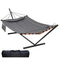 TegerDeger 12FT 2 Person Hammock with Stand Included 55 x 79IN Large Hammock 450LB Capacity with Hardwood Spreader Bar & Nylon Rope for Outside, Patio, Garden, Backyard, Beach - Deep Gray - color: Deep Gray