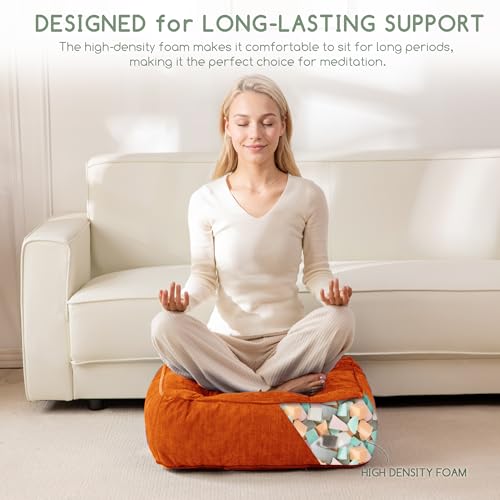 HIGOGOGO 6" Extra Thick Floor Pillow Cushion for Adults, Meditation Cushion Pillow with Handle, Lustrous Chenille Tufted, Square Floor Sitting for Tatami Living Room or Yoga, 22x22 Inch, Orange - color: Square Orange, size: 6" Thick(pack of 1)