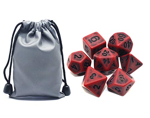 DND Dice Set Ancient RPG Dice for Dungeons and Dragons(D&D) Pathfinder MTG Tabletop Role Playing Game Polyhedral 7-Die Dice Group (Scarlet) - color: Scarlet