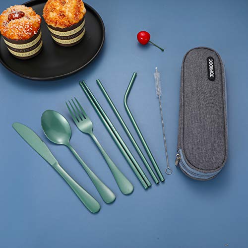 Portable Stainless Steel Flatware Set, Travel Camping Cutlery Set, Portable Utensil Travel Silverware Dinnerware Set with a Waterproof Case (Green) - color: Green