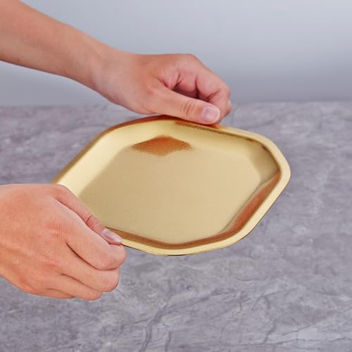 SANQIAHOME 4.7x4.7 inch square Appetizer Plates,thick stainless steel Dinner Plates, Pasta Dessert Plates for Sushi, Fruit oven/Dishwasher Safe, Set of 4,Gold - color: Gold, size: 4.7x4.7 in